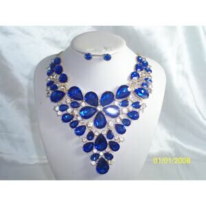royal blue rhinestone necklace set,wedding MOB prom party formal necklace
